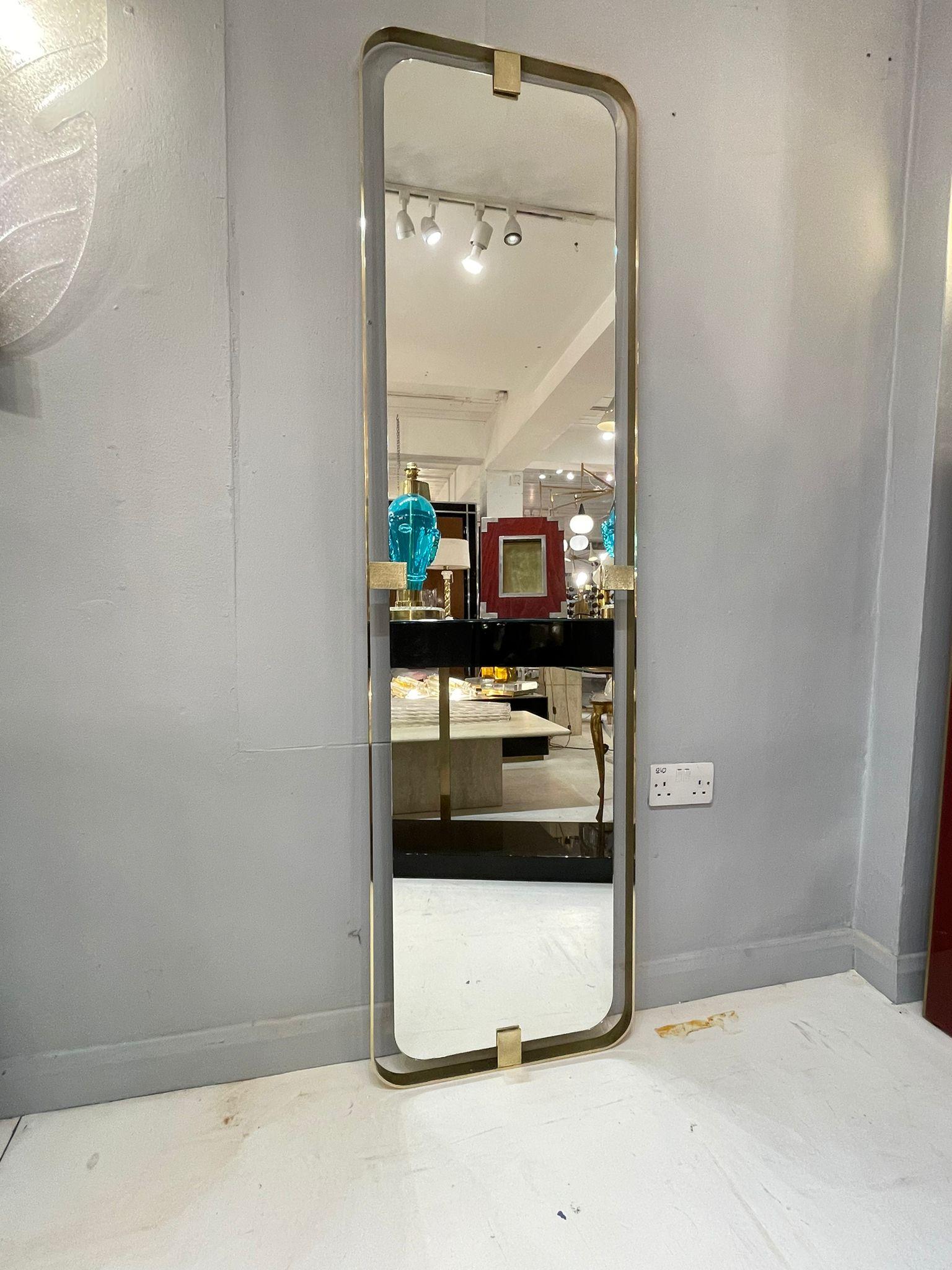 Italian Rectangular Mirror with Brass Frame For Sale 4