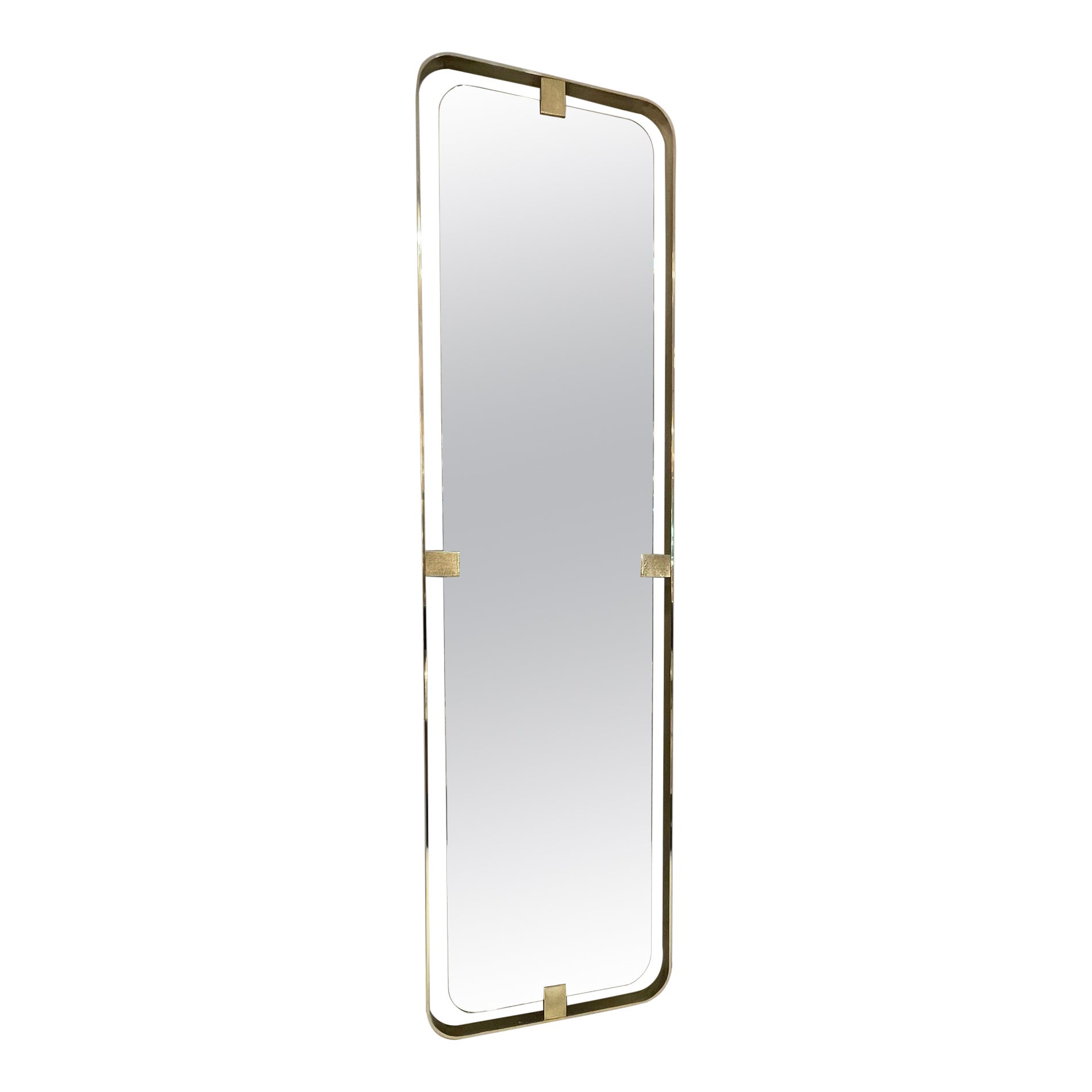 Italian Rectangular Mirror with Brass Frame