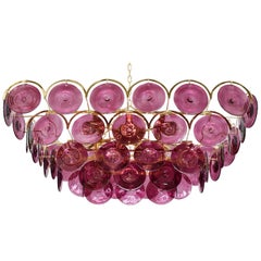 Italian Rectangular Murano Glass Disc Chandelier by Fabio Ltd