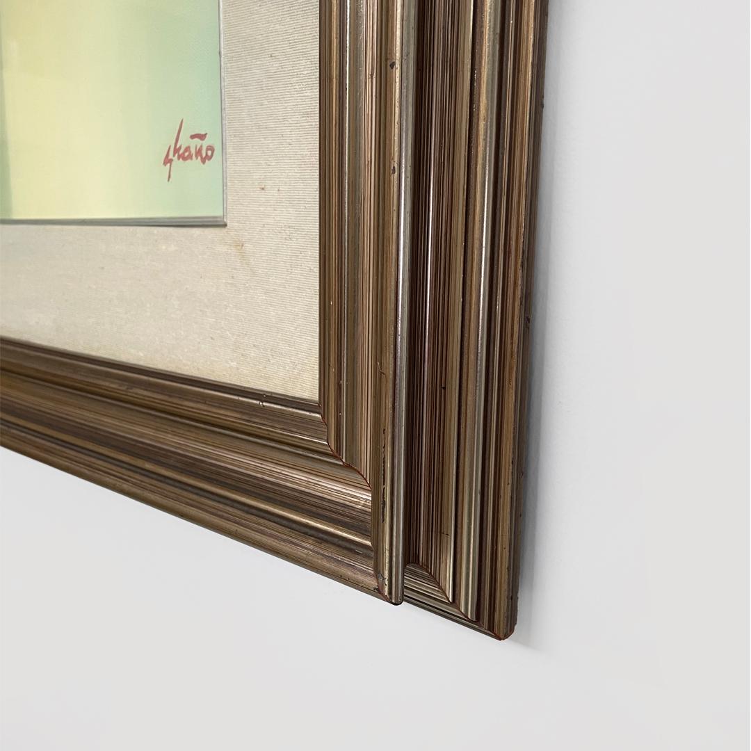 Italian rectangular oil painting with wooden frame of a landscape, 1970s im Angebot 7