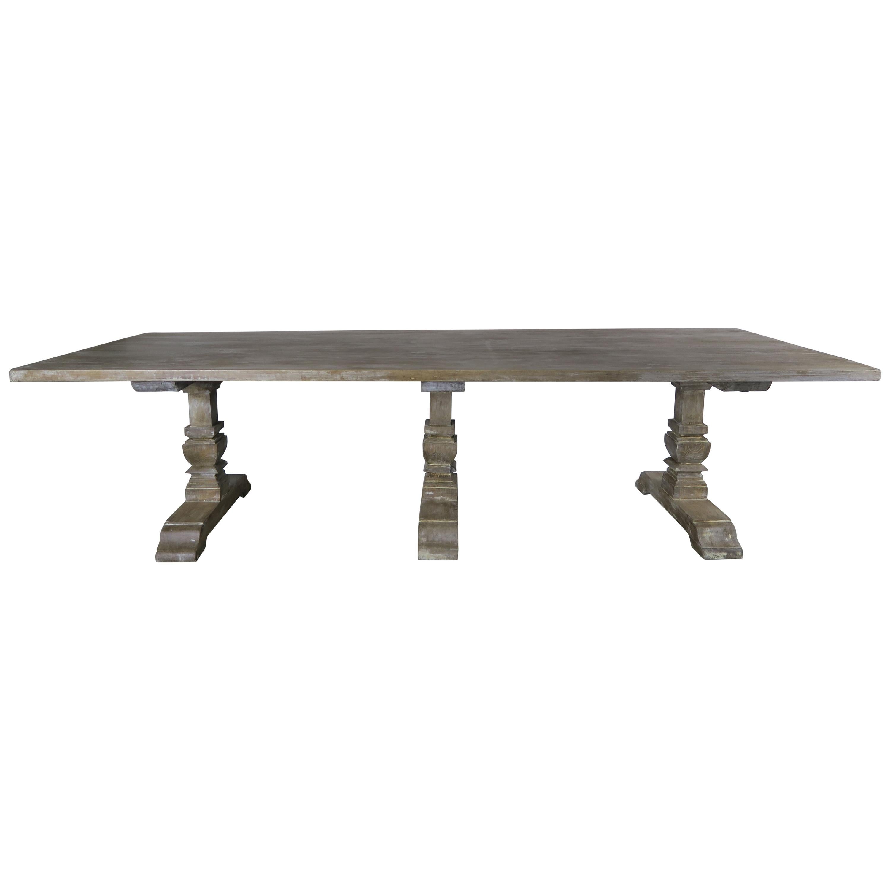 Italian Rectangular Shaped 3-Pedestal Dining Table