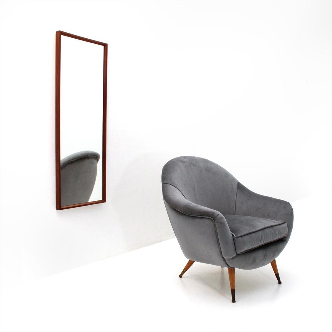 midcentury Italian Rectangular Solid Teak Frame Mirror, 1960s 5