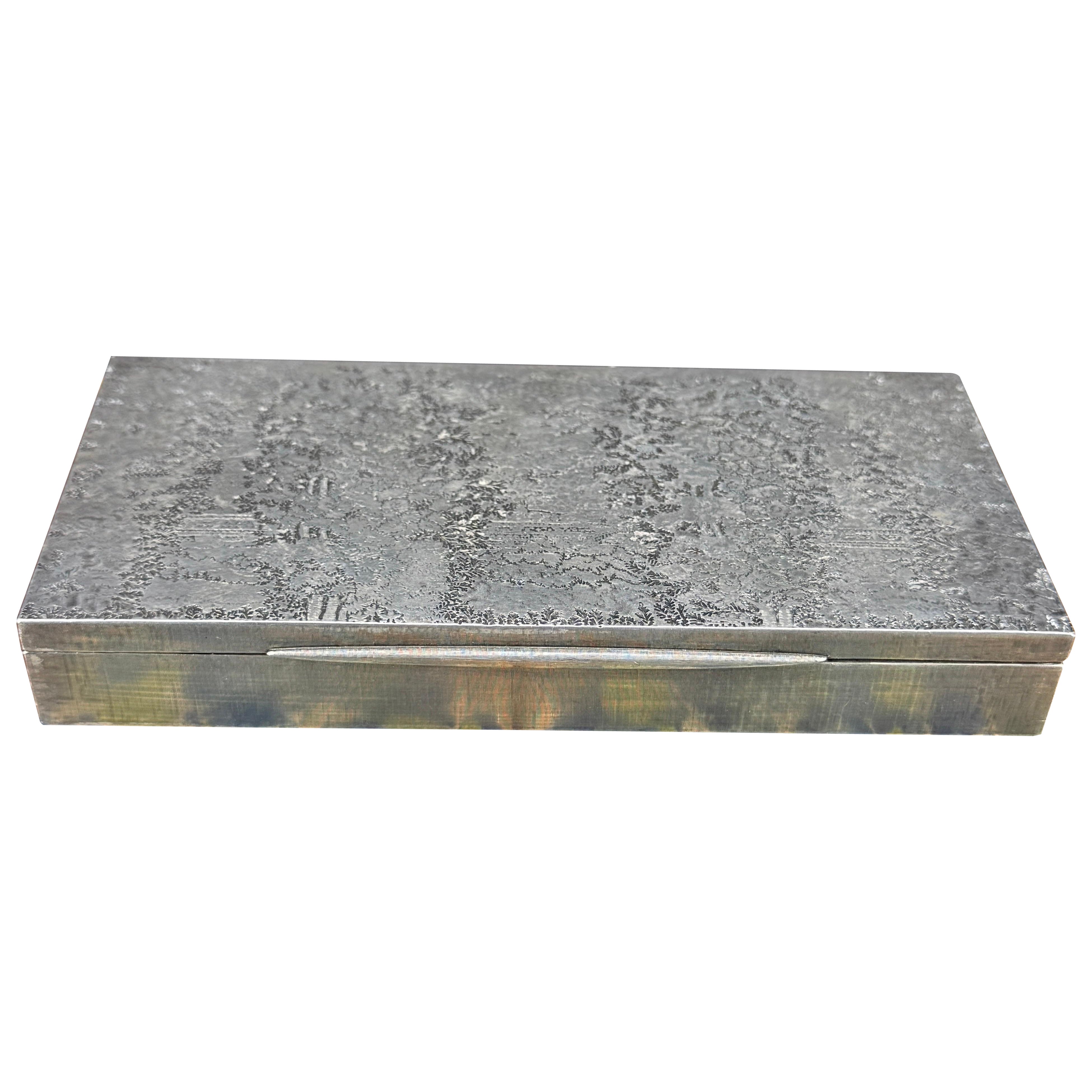 Italian Rectangular Sterling Silver Jewelry Cigarette Box For Sale