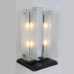 Italian 1960s rectangular chrome, black metal and glass table / desk lamp