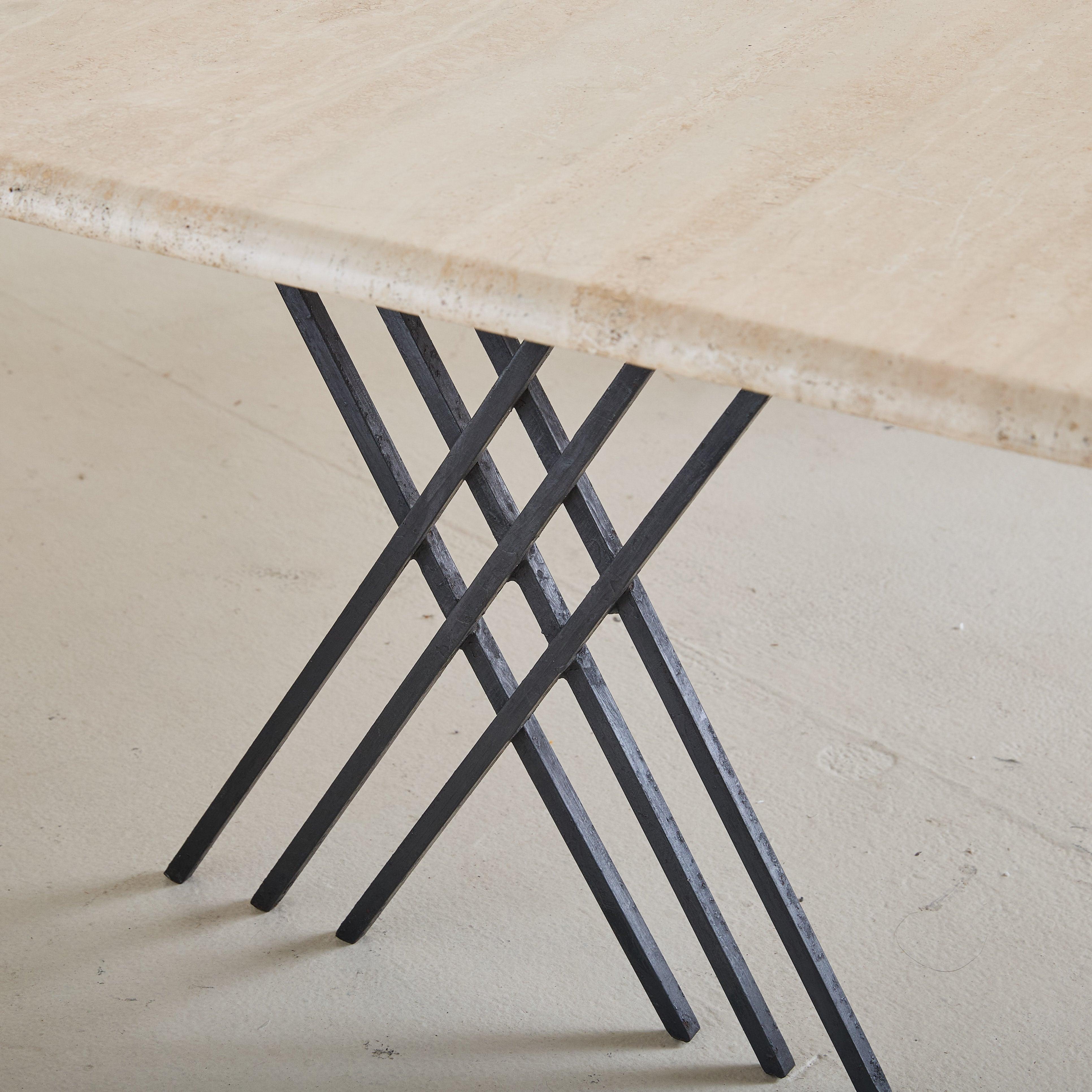 Mid-Century Modern Italian Rectangular Travertine Coffee Table with Iron Base, 1970s