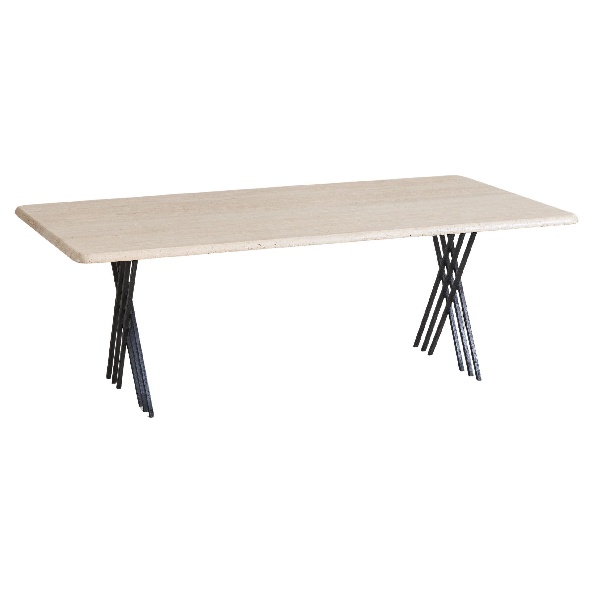 Italian Rectangular Travertine Coffee Table with Iron Base, 1970s