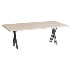 Italian Rectangular Travertine Coffee Table with Iron Base, 1970s