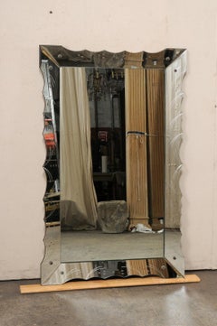 Italian Rectangular Wall Mirror w/Scalloped & Etched Mirror Surround, 5.5 Ft