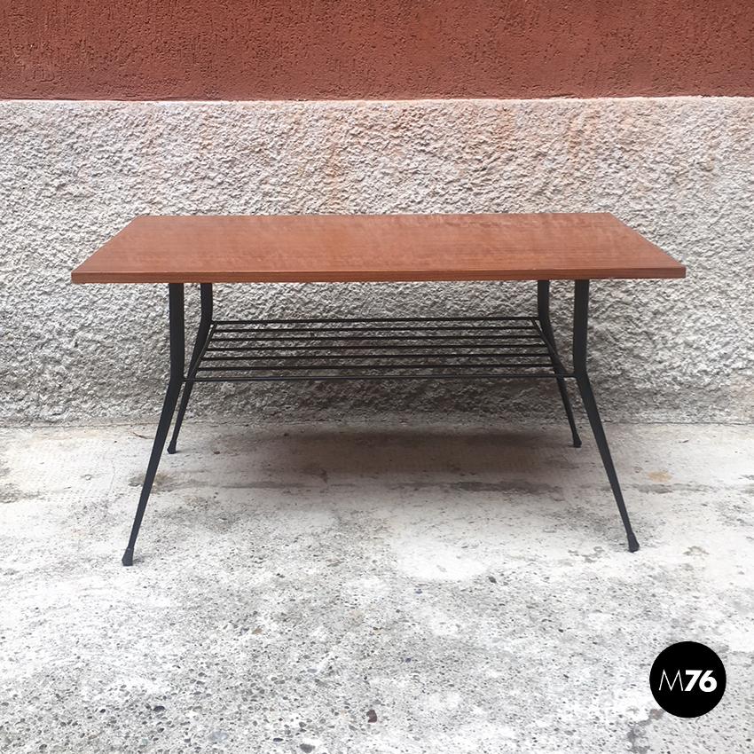 Italian Rectangular Wood and Metal Coffee Table, 1950s In Good Condition For Sale In MIlano, IT