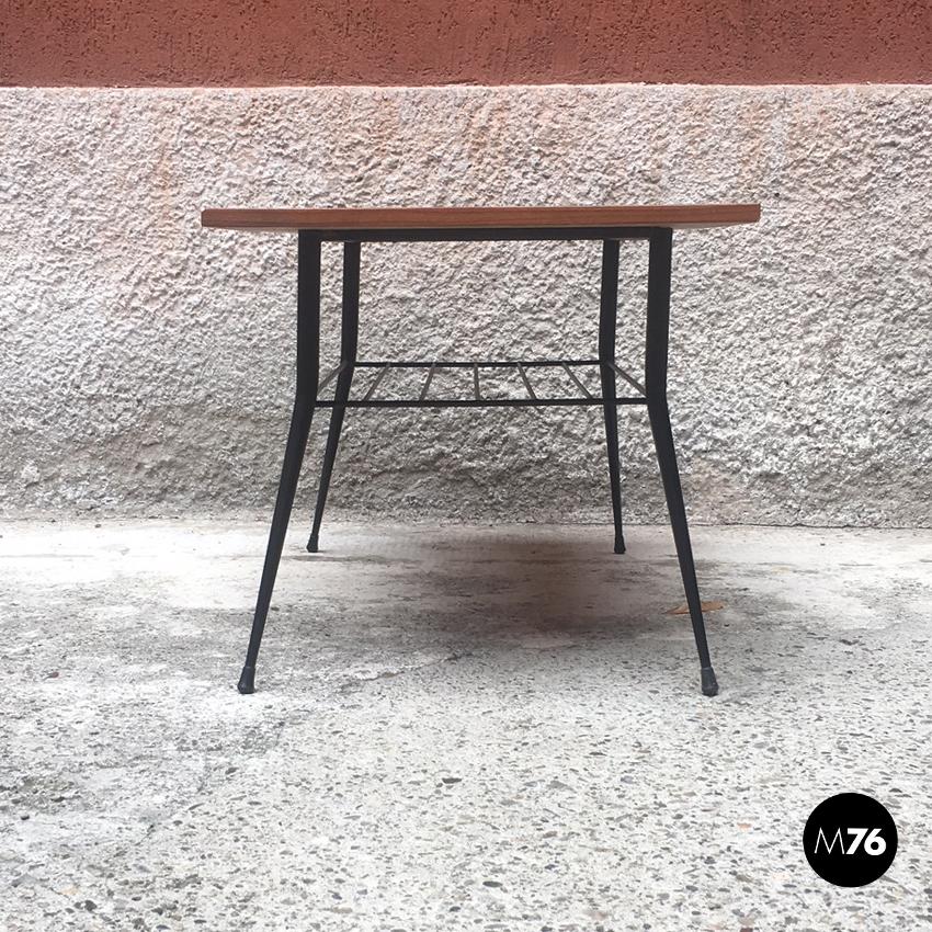 Italian Rectangular Wood and Metal Coffee Table, 1950s 1