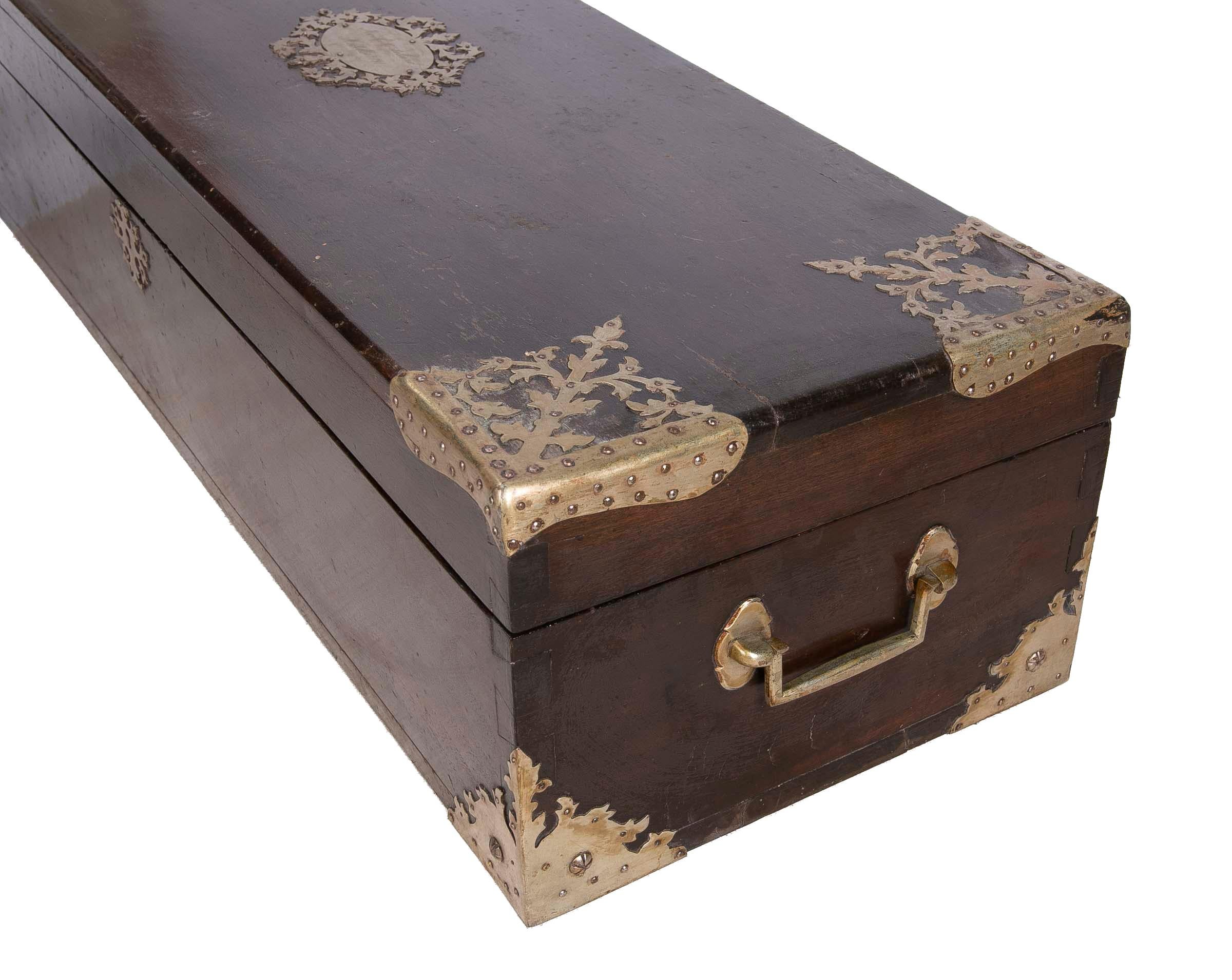 Italian Rectangular Wooden Box with Metal Decorations and Inscription dated 1891 For Sale 8