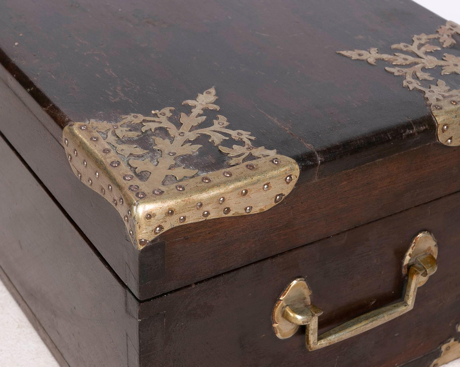 Italian Rectangular Wooden Box with Metal Decorations and Inscription dated 1891 For Sale 9