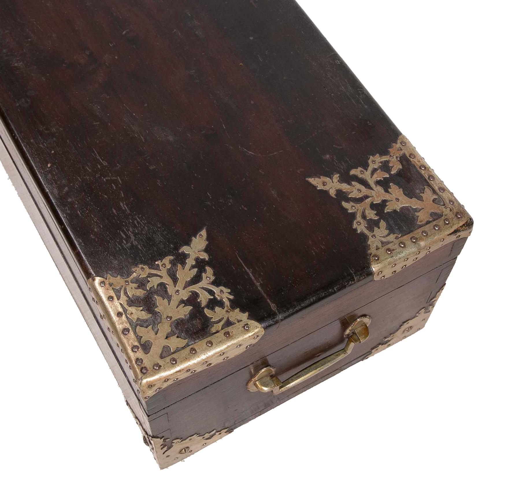 Italian Rectangular Wooden Box with Metal Decorations and Inscription dated 1891 For Sale 10