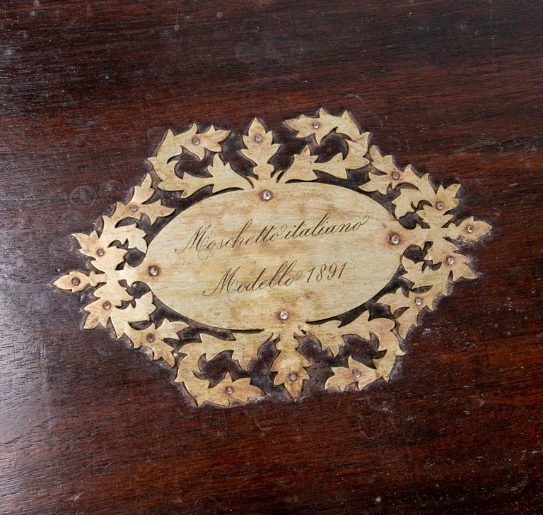 Italian Rectangular Wooden Box with Metal Decorations and Inscription ...