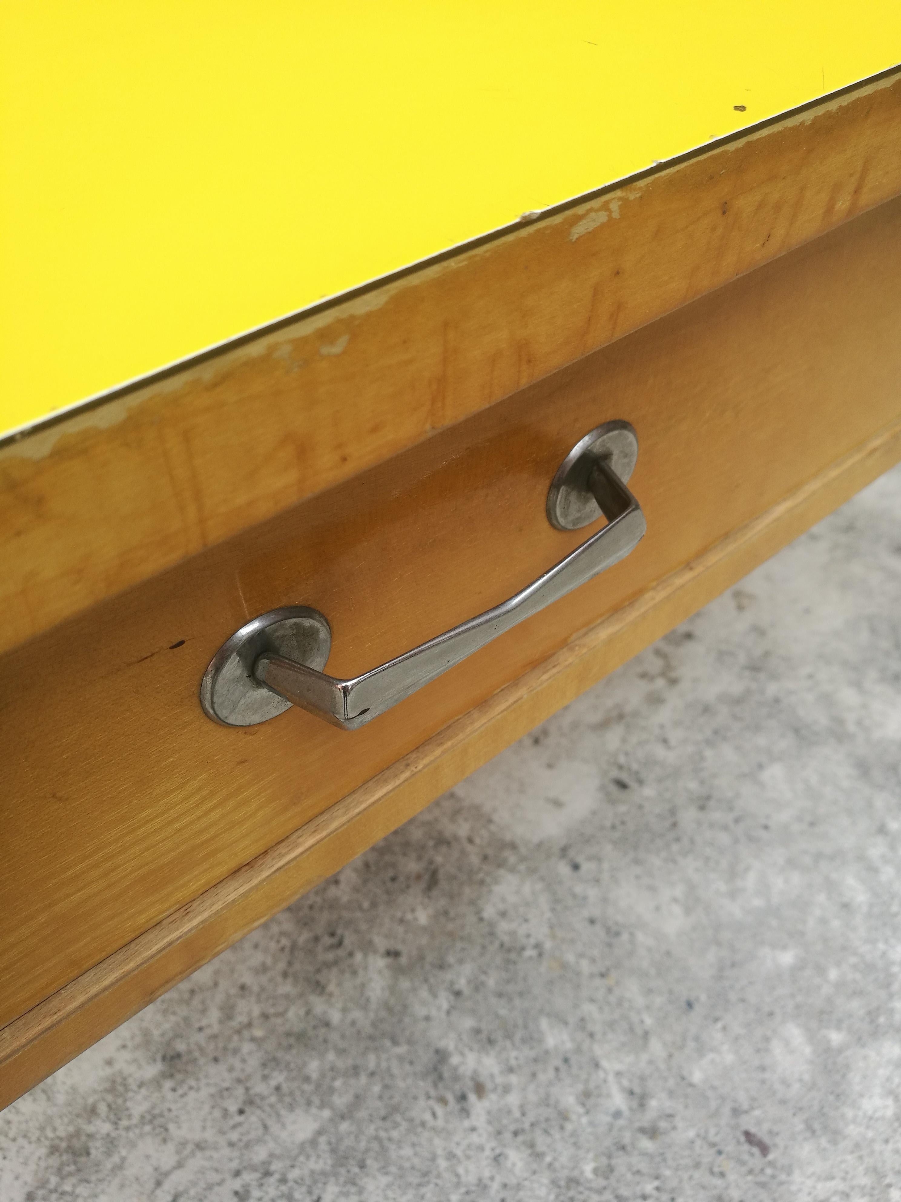 Mid-20th Century Italian Rectangular Yellow Table with Two Drawers and Chromed Handles, 1960