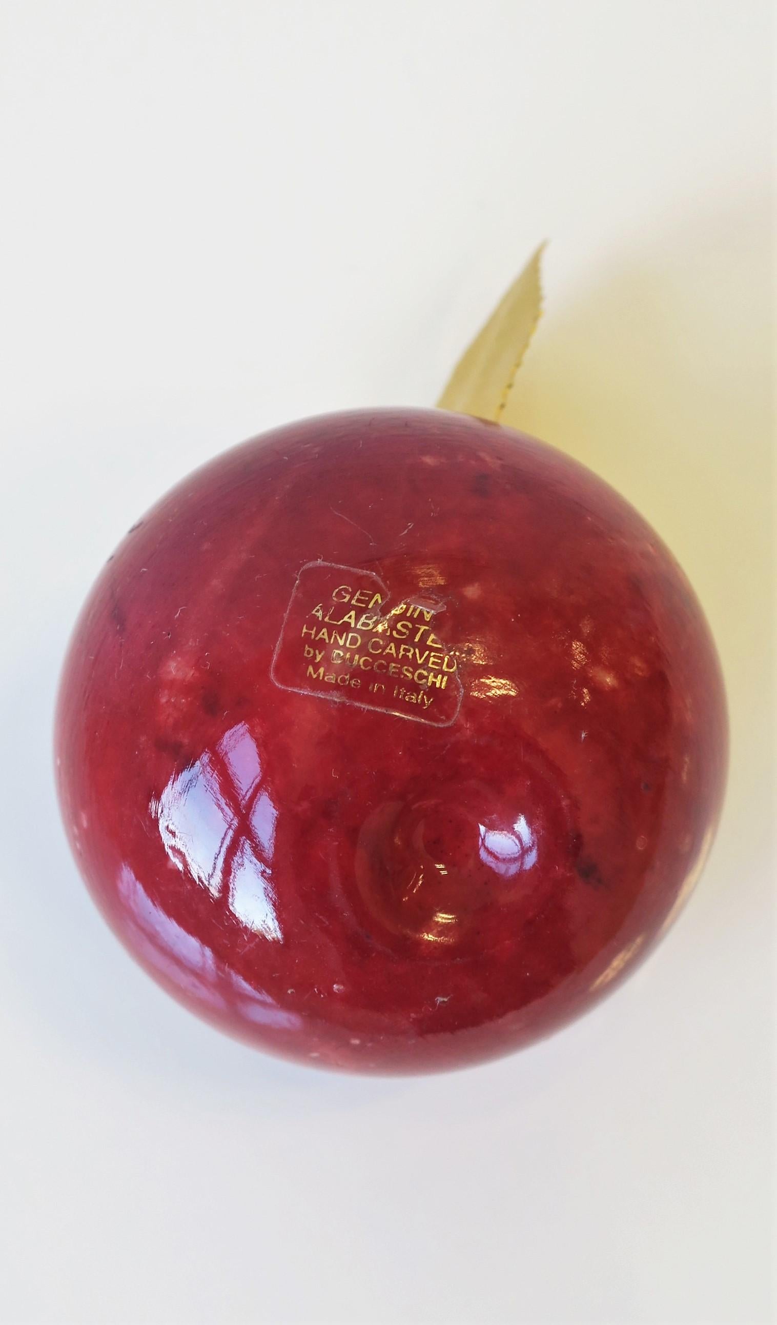 Italian Red Alabaster Marble Apple with Brass Gold Leaf 6