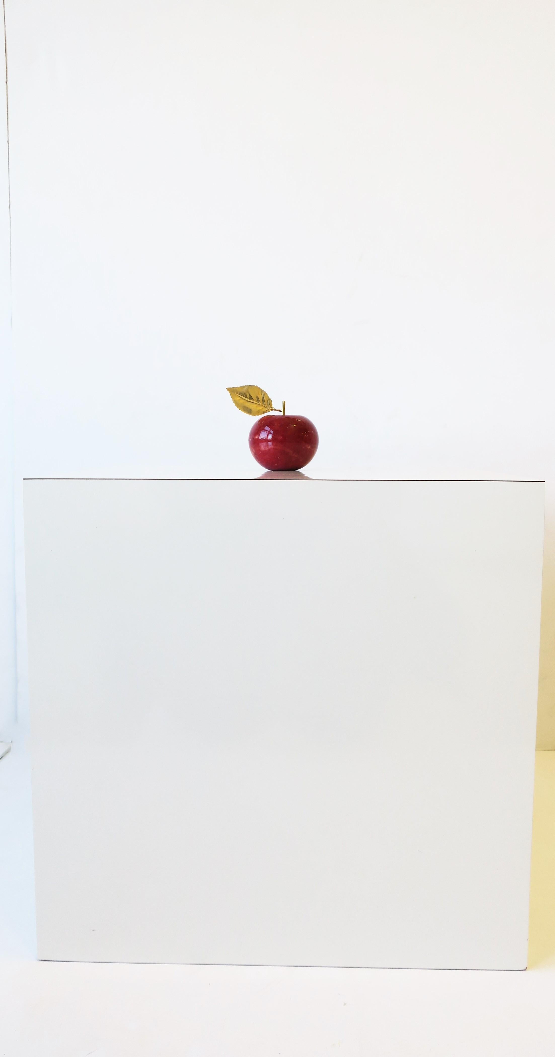 Italian Red Alabaster Marble Apple with Brass Gold Leaf 1