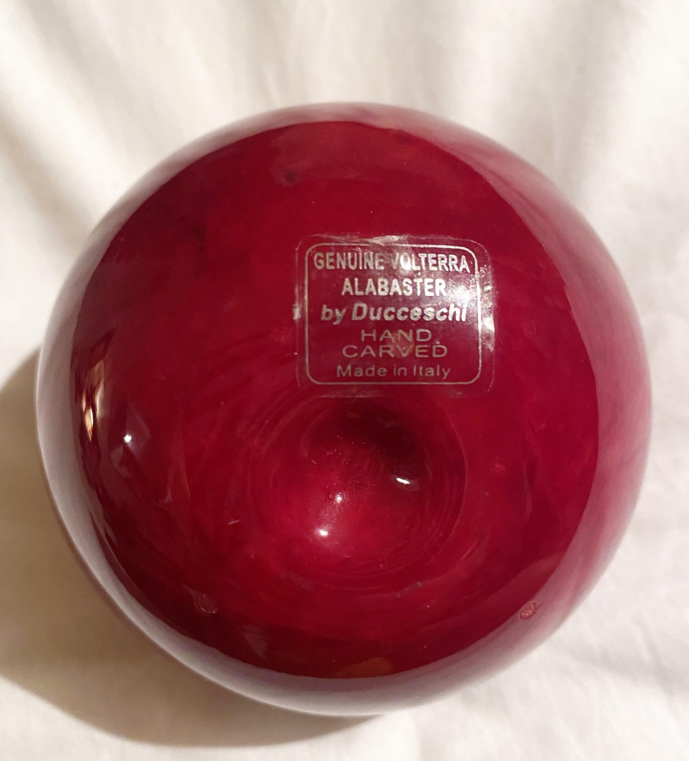 Italian Red Alabaster Marble Apple with Brass Gold Leaf 2