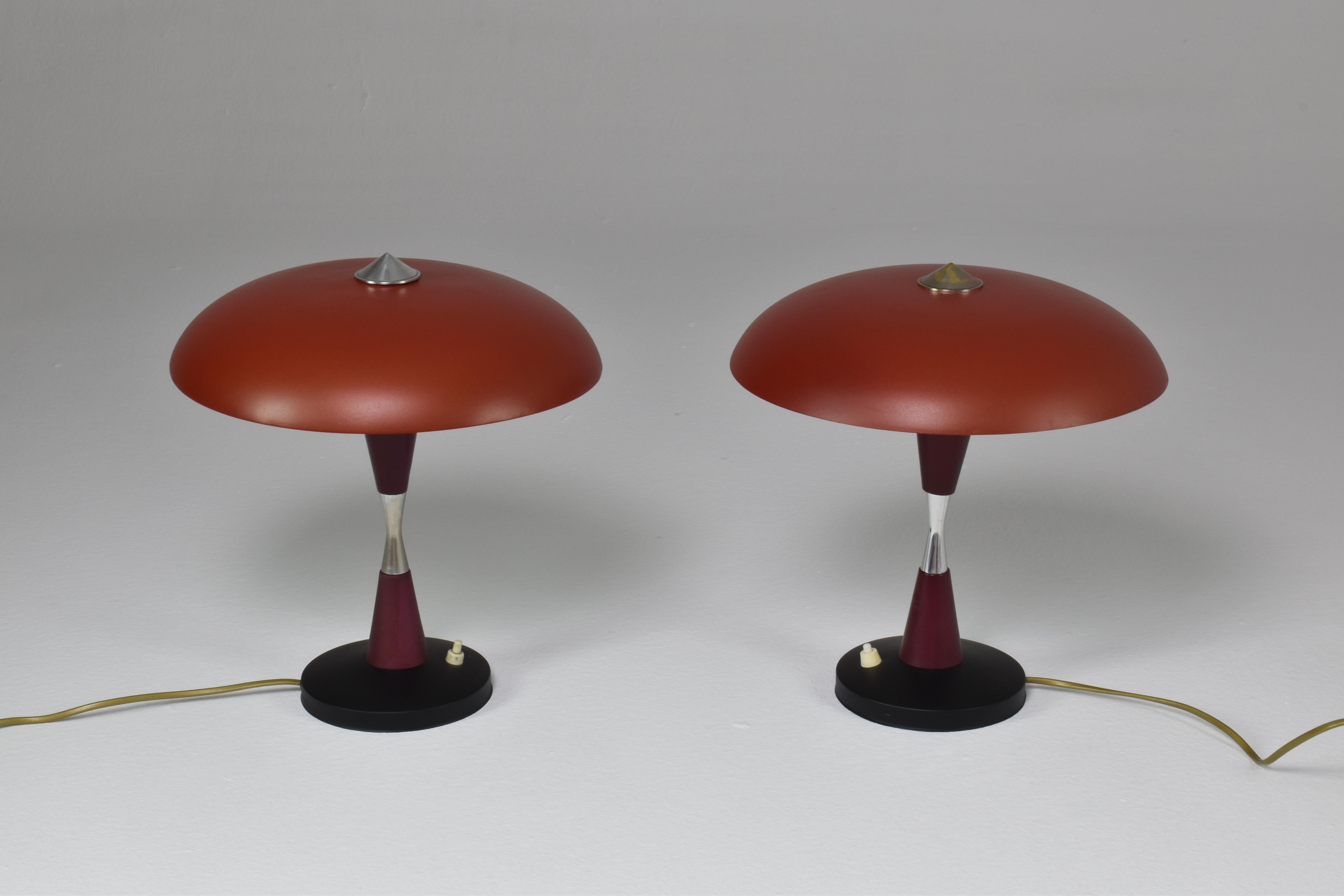 Italian Red Aluminum Table Lamps, Set of Two, 1960s 4