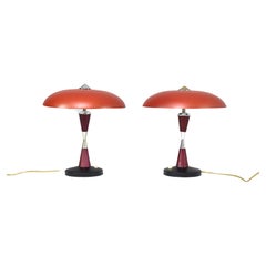 Vintage Italian Red Aluminum Table Lamps, Set of Two, 1960s