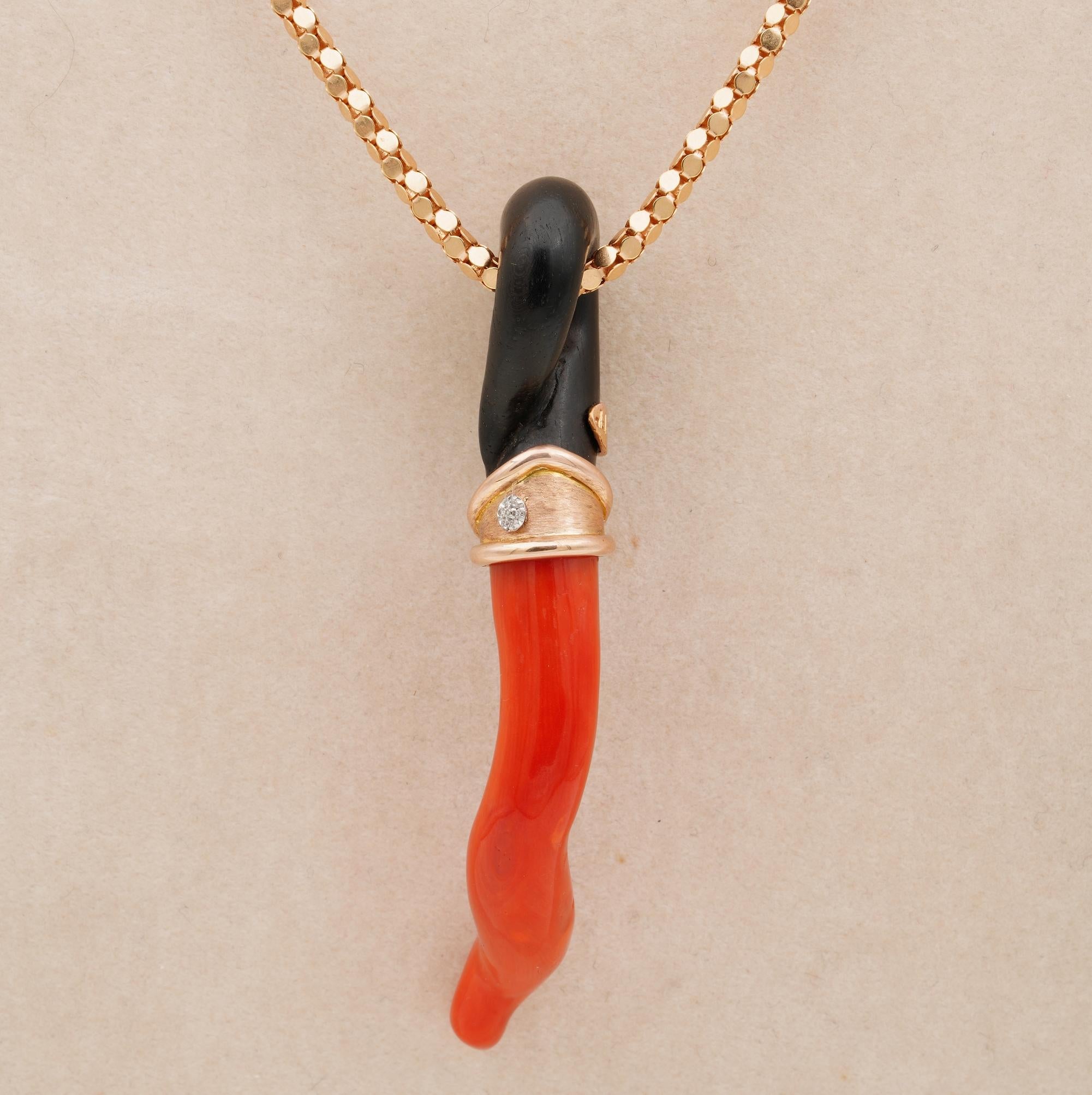Precious Folk Art

Symbol of Fortune and protection against bad luck in life, the Cornicello is one of the oldest amulet in the man memory
Red Coral is the dearest Cornetto, ever loved as part of own's life and held for ever
Here is an unique
