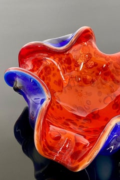Italian Red and Blue Murano Glass Bowl with Aventurine Gold Flecks