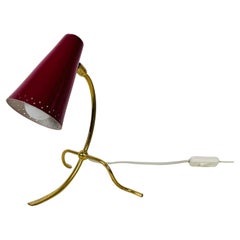Italian Red and Brass Table Lamp in the Style of Stilnovo, 1960s, Italy