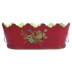 Italian Red and Gold Tole Planter Cachepot Jardiniere with Lion Head Design