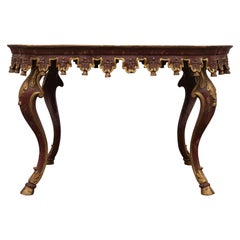 Italian Red and Parcel-Gilt Carved Tassel Tea Height Tray Table Oval