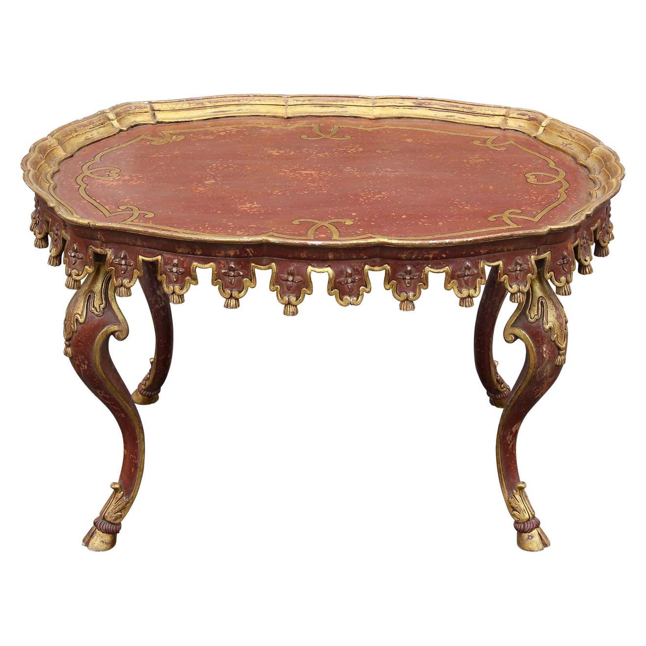 Italian Red and Parcel-Gilt Carved Tassel Tea Height Tray Table Oval at ...
