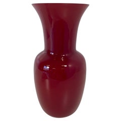 Italian Red and White Murano Glass Vase by Venini