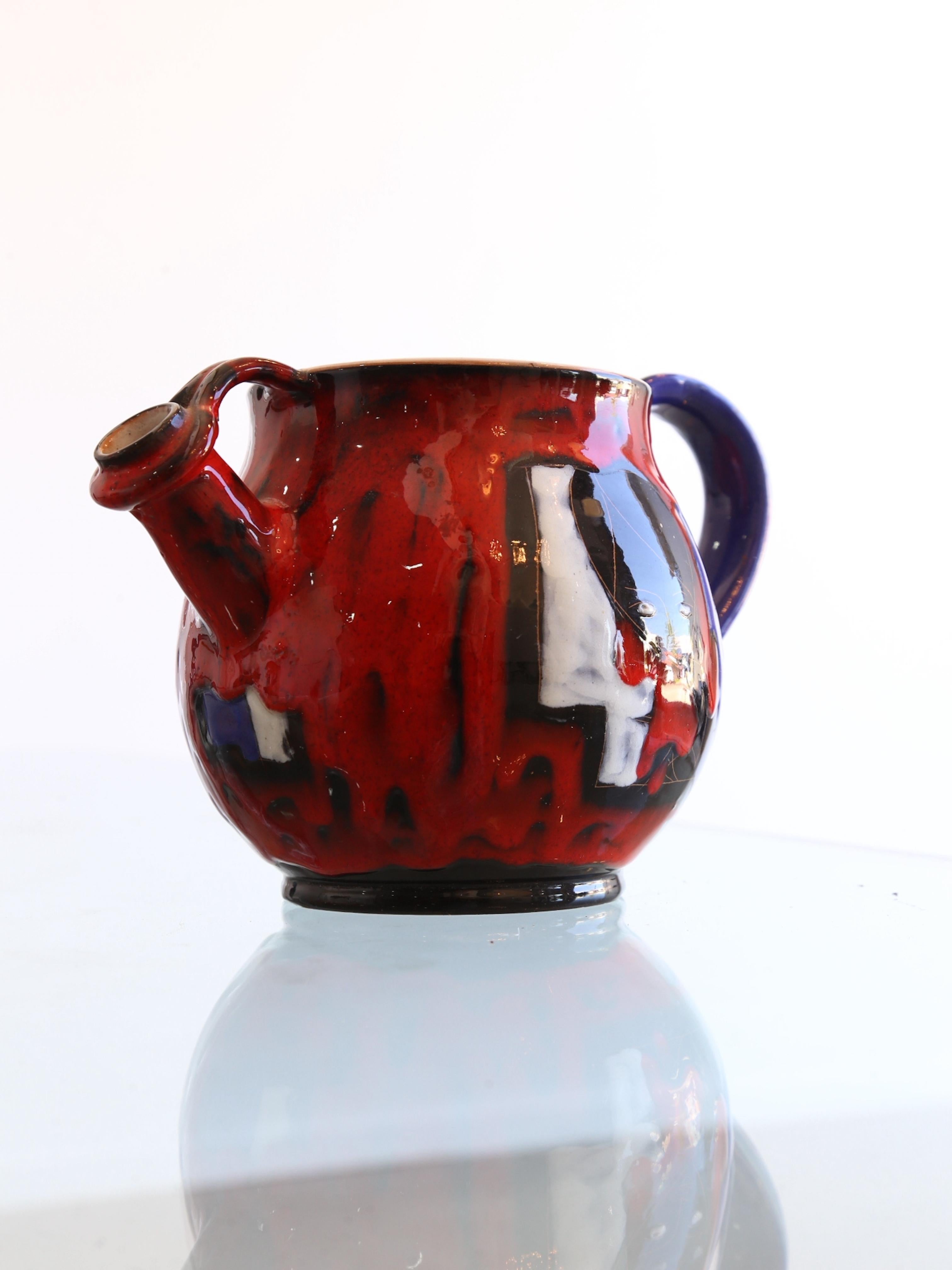 Mid-20th Century Italian Red, Blue and White Round Ceramic by Rufinelli Assisi, 1960s For Sale
