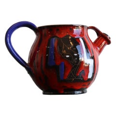 Céramique ronde italienne rouge, bleue et blanche de Rufinelli Assisi, années 1960