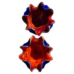 Retro Italian Red & Blue Murano Glass Bowls, Italy, 1950s