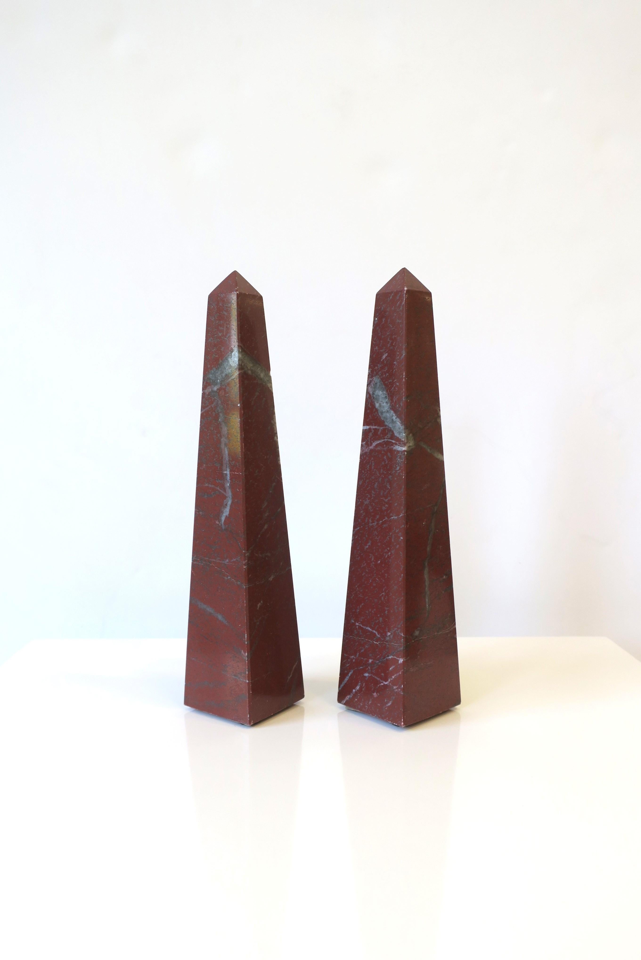 Italian Red Burgundy Marble Obelisks, Pair In Good Condition For Sale In New York, NY