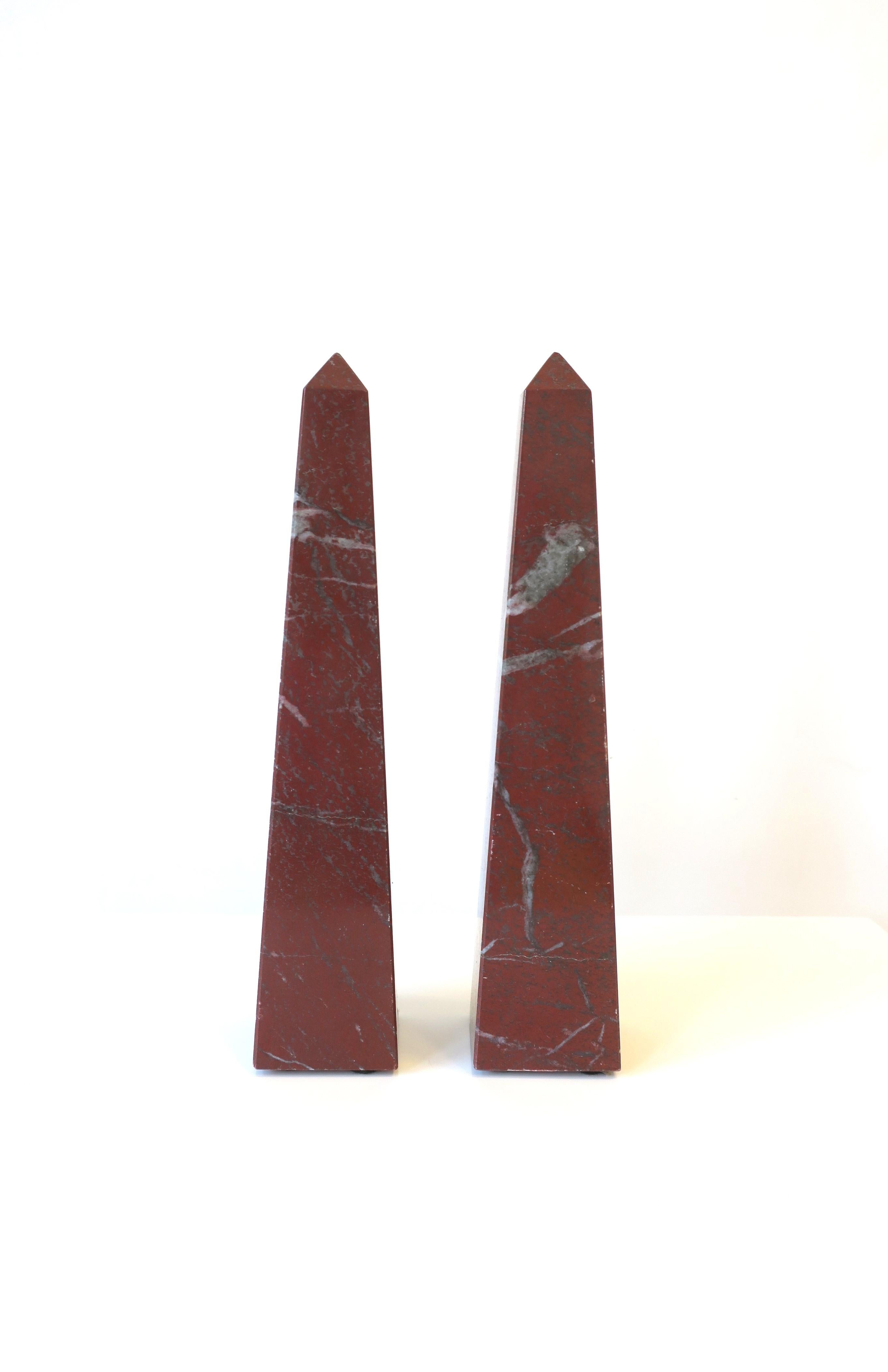 Late 20th Century Italian Red Burgundy Marble Obelisks, Pair For Sale