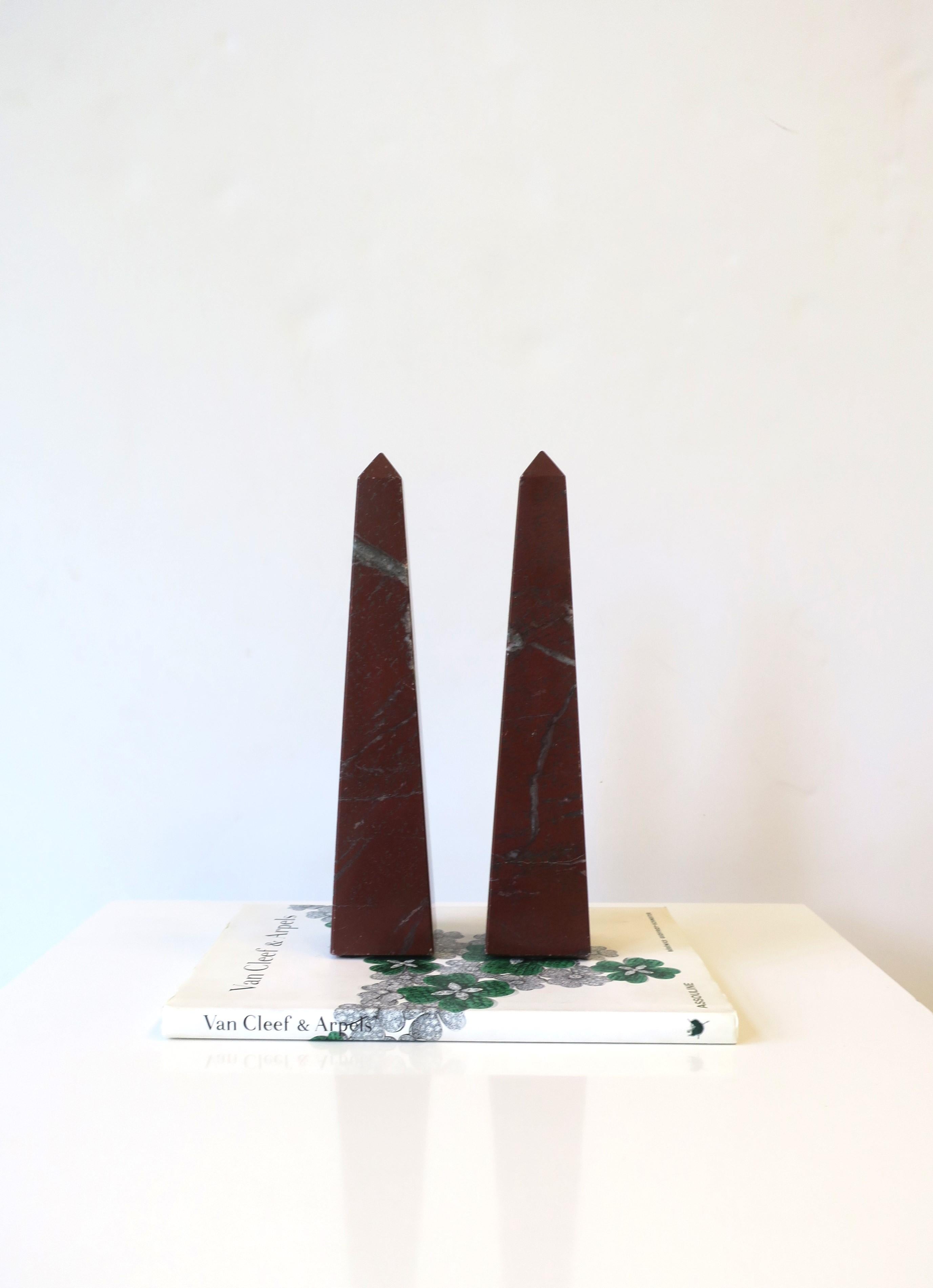 Italian Red Burgundy Marble Obelisks, Pair For Sale 1