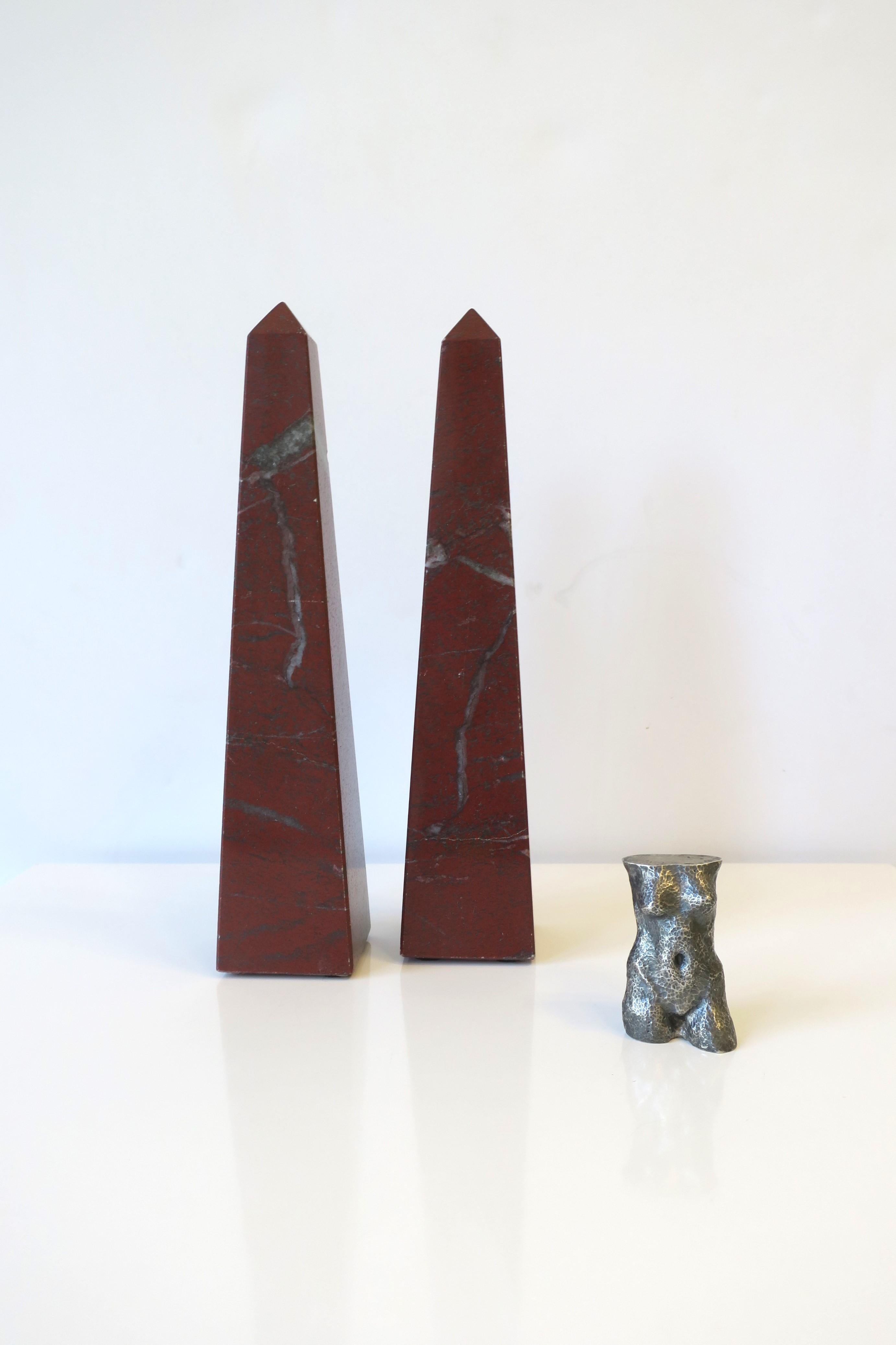 Italian Red Burgundy Marble Obelisks, Pair For Sale 3