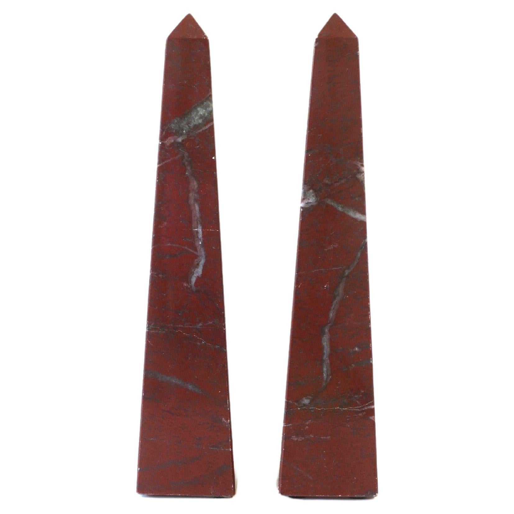 Italian Red Burgundy Marble Obelisks, Pair