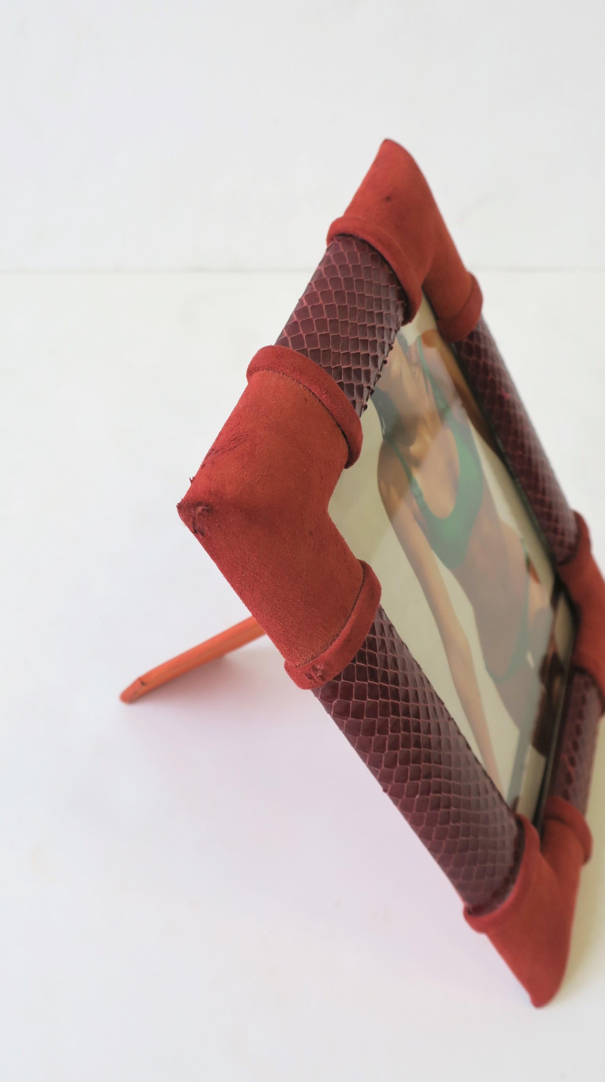 Italian Red Burgundy Suede and Snakeskin Picture Frame, circa 1970s For Sale 1