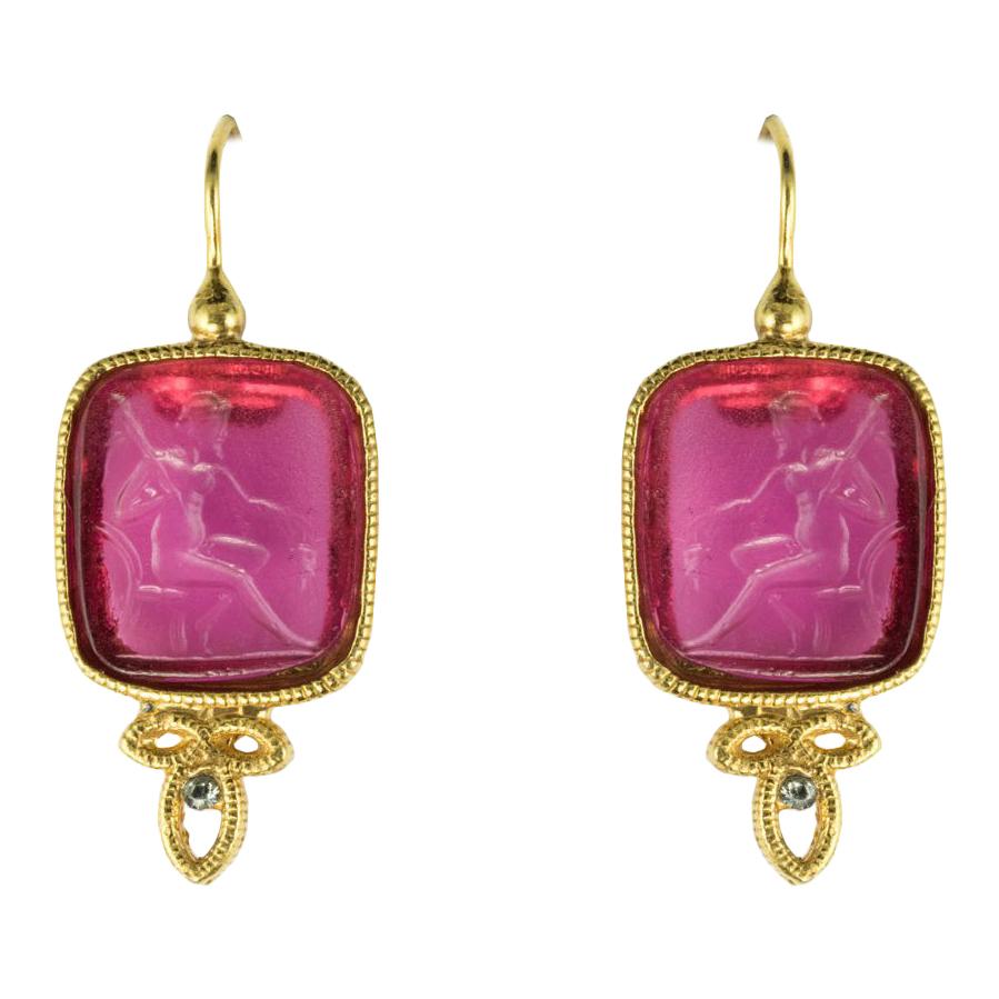 Italian Red Cameo Vermeil Drop Earrings