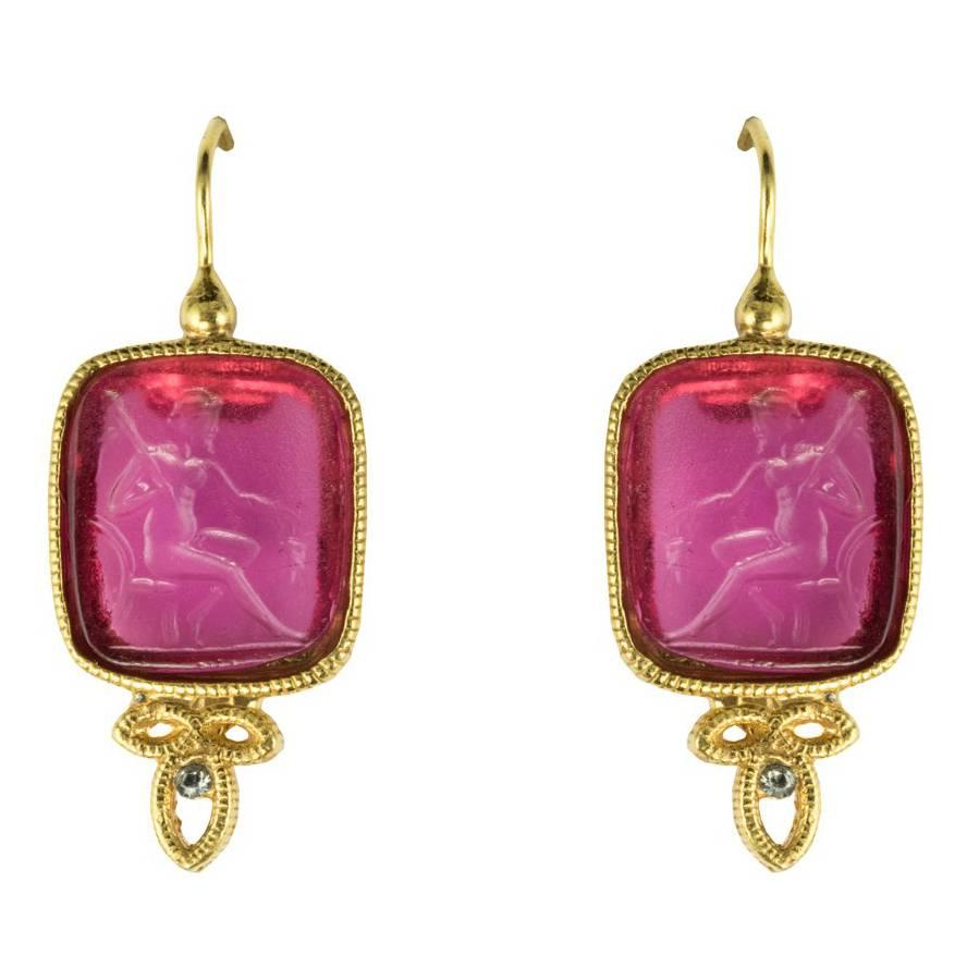 Italian Red Cameo Vermeil Drop Earrings