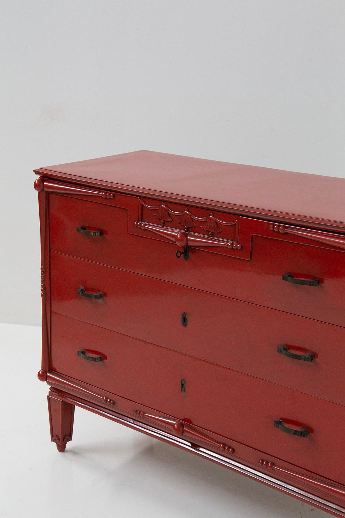 Art Deco Italian Red Chest of Drawers Attributed. a Piero Portalupi For Sale