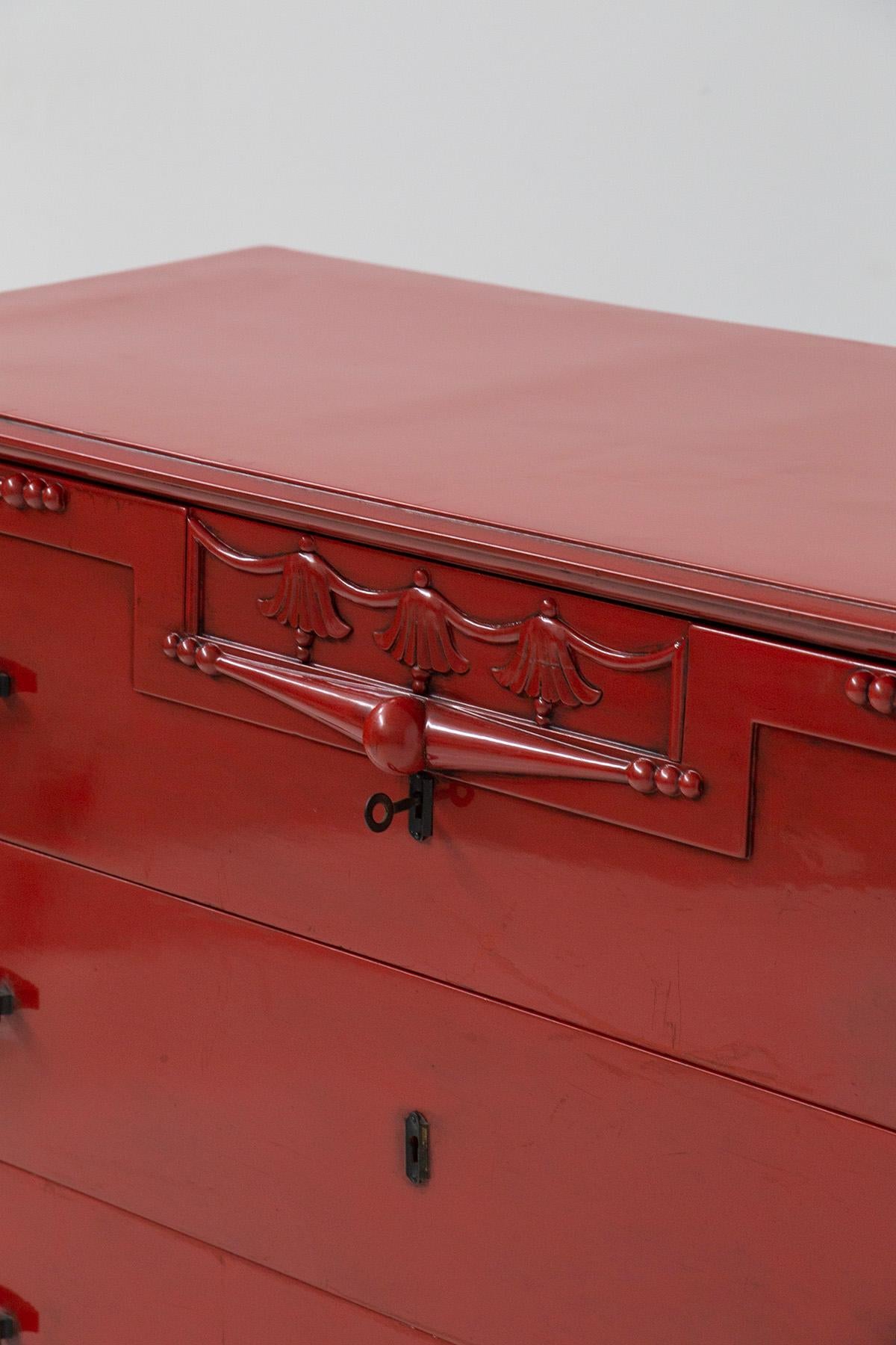 Wood Italian Red Chest of Drawers Attributed. a Piero Portalupi For Sale