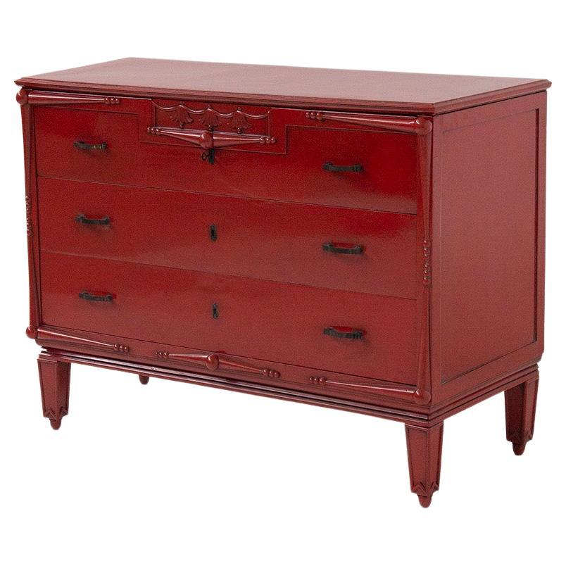 Italian Red Chest of Drawers Attributed. a Piero Portalupi For Sale