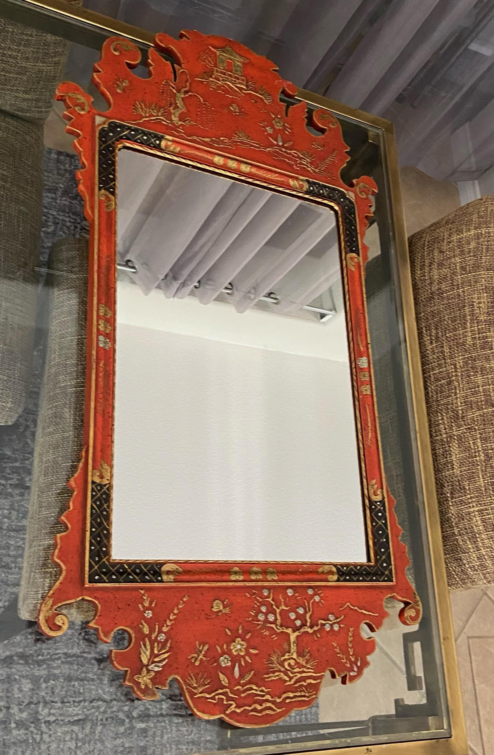 Italian Red Chinese Chippendale Wall Mirror by Palladio In Good Condition In Palm Springs, CA