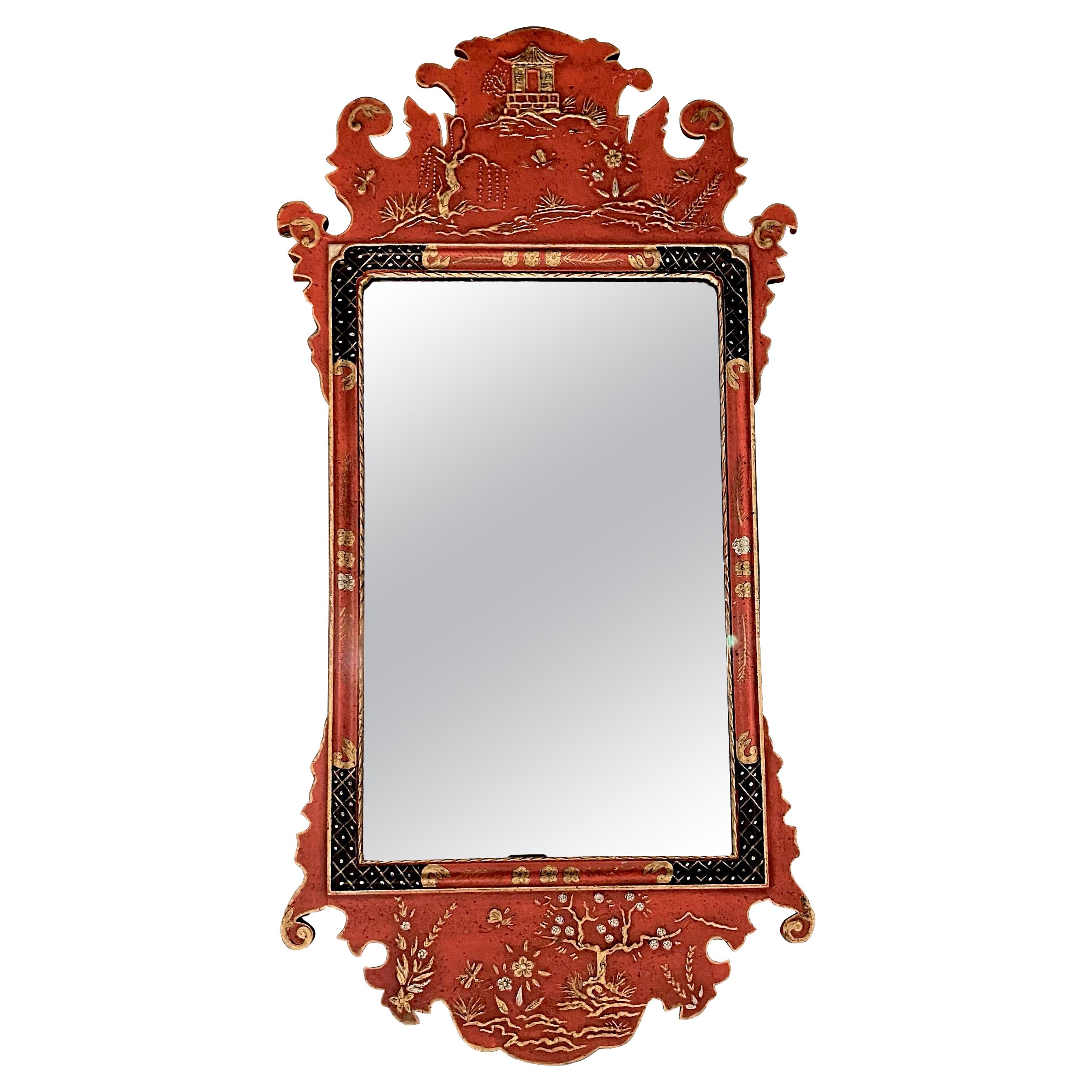 Italian Red Chinese Chippendale Wall Mirror by Palladio