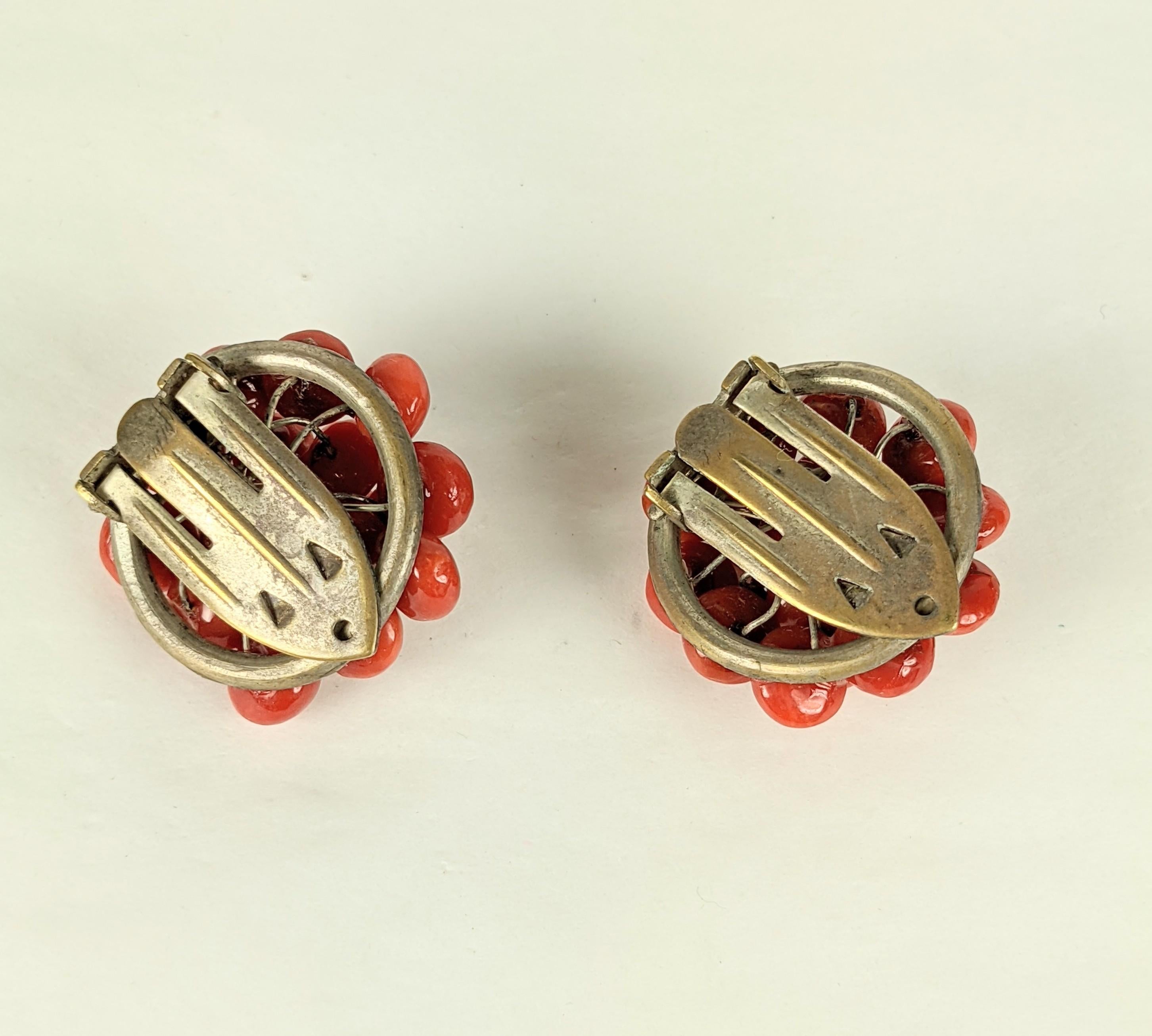 Cabochon Italian Red Coral Clips