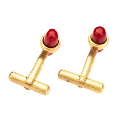 Italian red coral cufflinks 18 k brushed gold