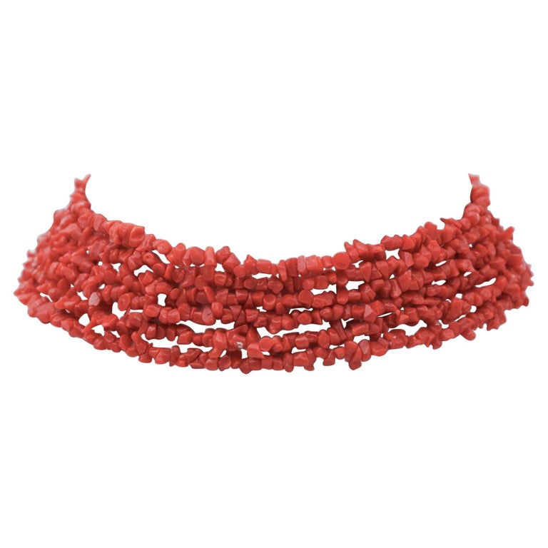 Collier Ras Du Cou Vintage En Corail Naturel Rouge - Prestigieux, Boules, Italie, Neuf Sans Boîte